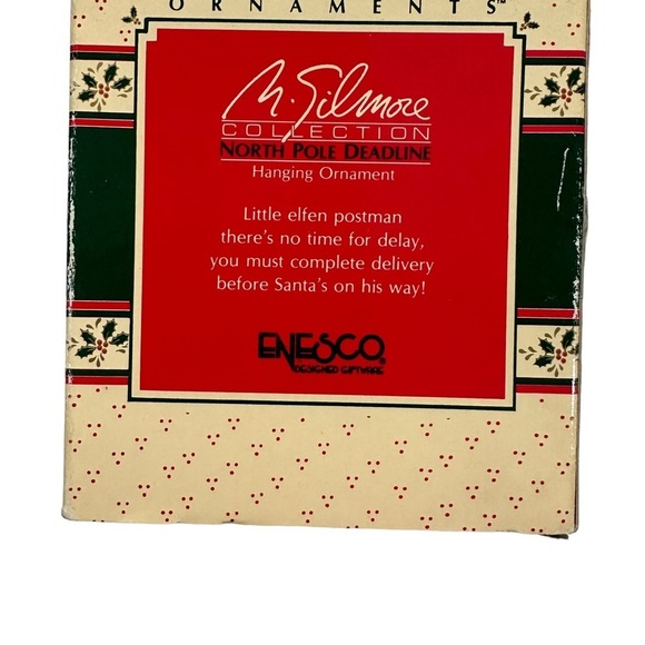 1988 Enesco Santa and Mouse Christmas Hanging Ornament NORTH POLE DEADLINE - Picture 5 of 11